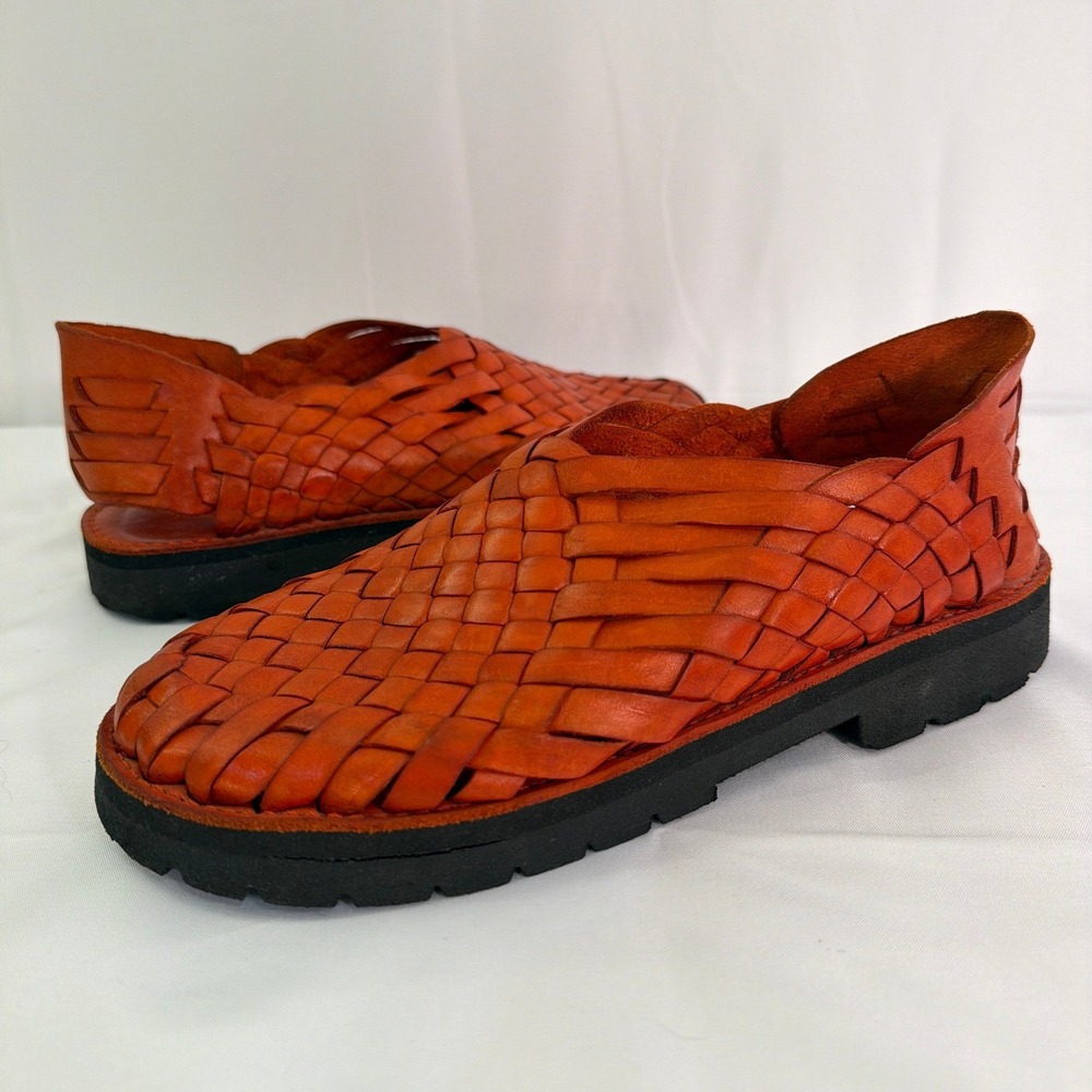 Brandis Mexico Mens Huarache Sandals Woven Leather Cognac Brown Lug Sole Size 8
